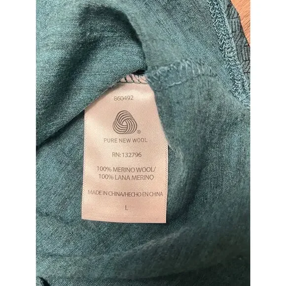 Segments Merino Wool V Neck Long Sleeve Base Layer Top Women L Teal Green Hiking - Picture 7 of 10